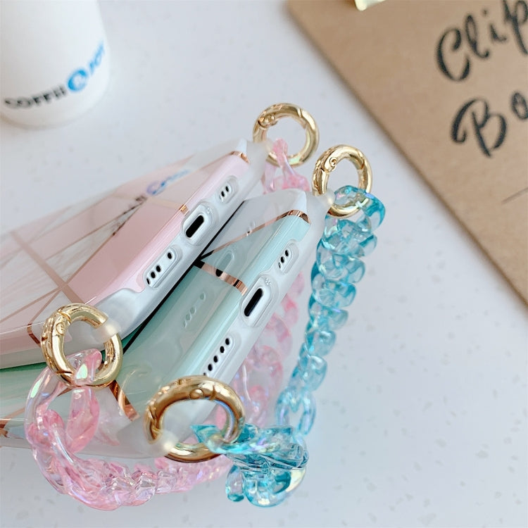 For iPhone 12 Pro Max Electroplating Splicing Geometric Pattern TPU Protective Case with Chain Strap