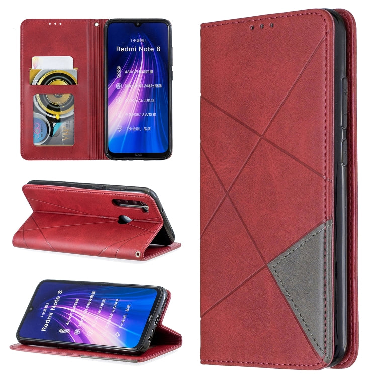 For Xiaomi Redmi Note 8 Rhombus Texture Horizontal Flip Magnetic Leather Case with Holder & Card Slots