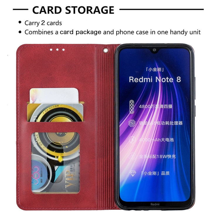 For Xiaomi Redmi Note 8 Rhombus Texture Horizontal Flip Magnetic Leather Case with Holder & Card Slots