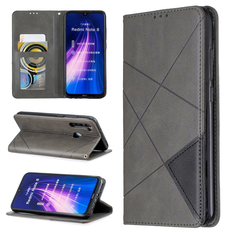 For Xiaomi Redmi Note 8 Rhombus Texture Horizontal Flip Magnetic Leather Case with Holder & Card Slots