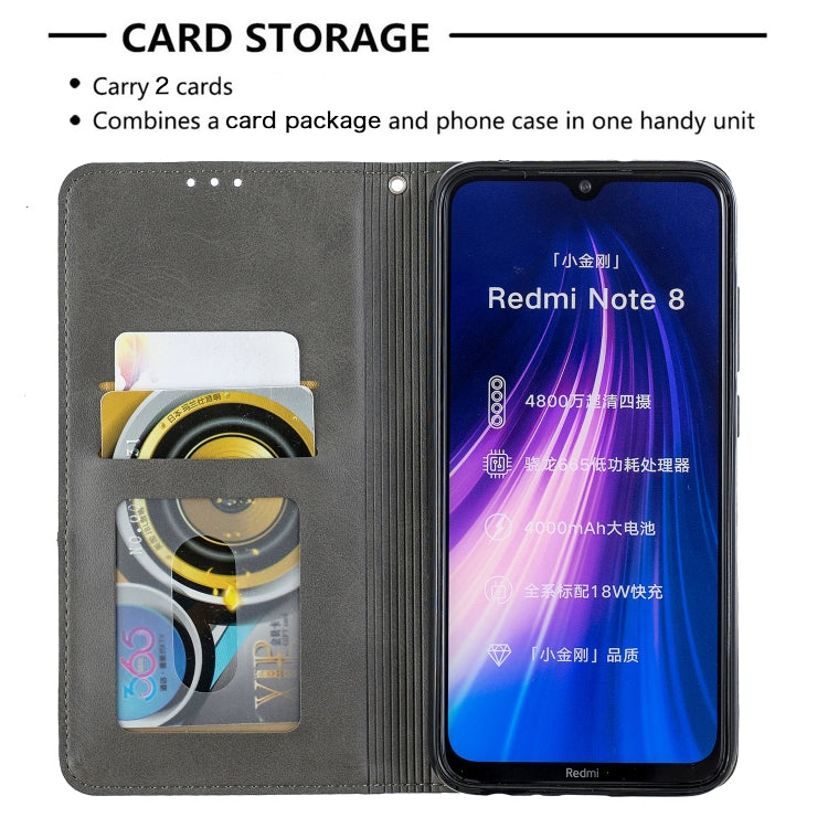 For Xiaomi Redmi Note 8 Rhombus Texture Horizontal Flip Magnetic Leather Case with Holder & Card Slots