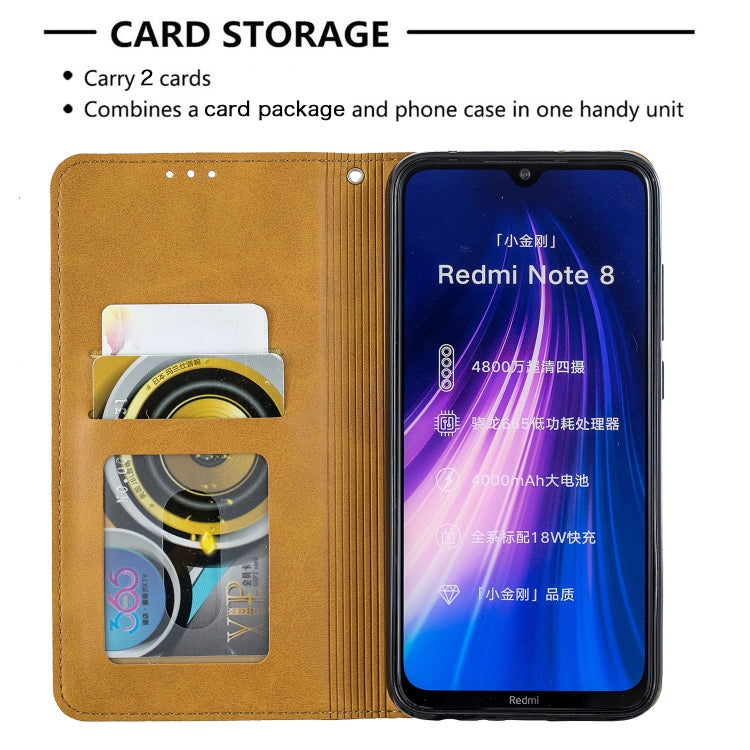 For Xiaomi Redmi Note 8 Rhombus Texture Horizontal Flip Magnetic Leather Case with Holder & Card Slots