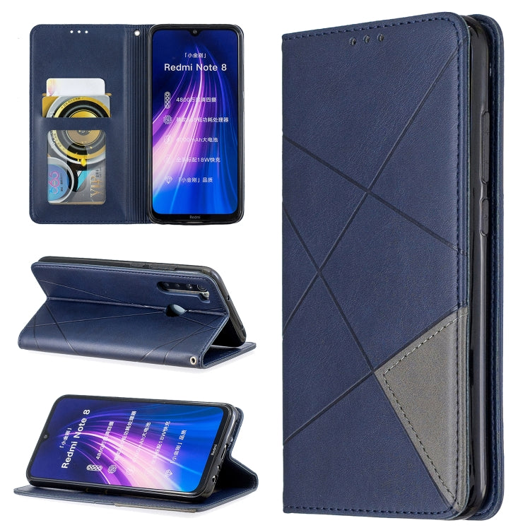 For Xiaomi Redmi Note 8 Rhombus Texture Horizontal Flip Magnetic Leather Case with Holder & Card Slots