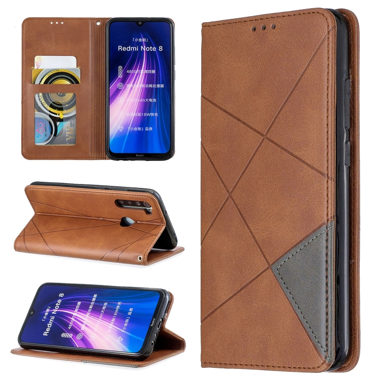 For Xiaomi Redmi Note 8 Rhombus Texture Horizontal Flip Magnetic Leather Case with Holder & Card Slots