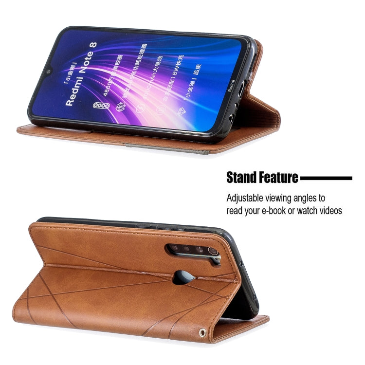 For Xiaomi Redmi Note 8 Rhombus Texture Horizontal Flip Magnetic Leather Case with Holder & Card Slots