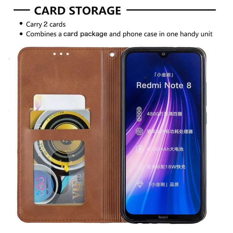 For Xiaomi Redmi Note 8 Rhombus Texture Horizontal Flip Magnetic Leather Case with Holder & Card Slots