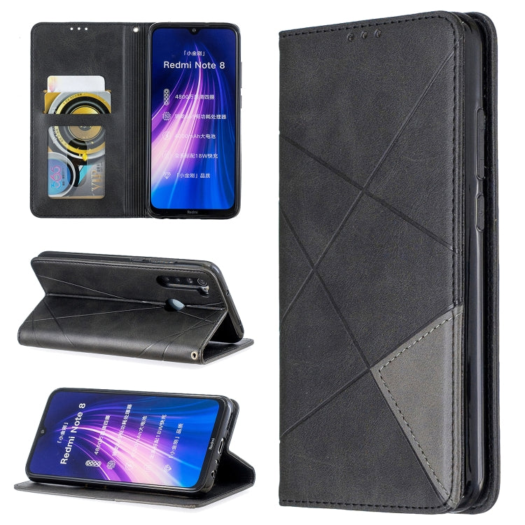 For Xiaomi Redmi Note 8 Rhombus Texture Horizontal Flip Magnetic Leather Case with Holder & Card Slots