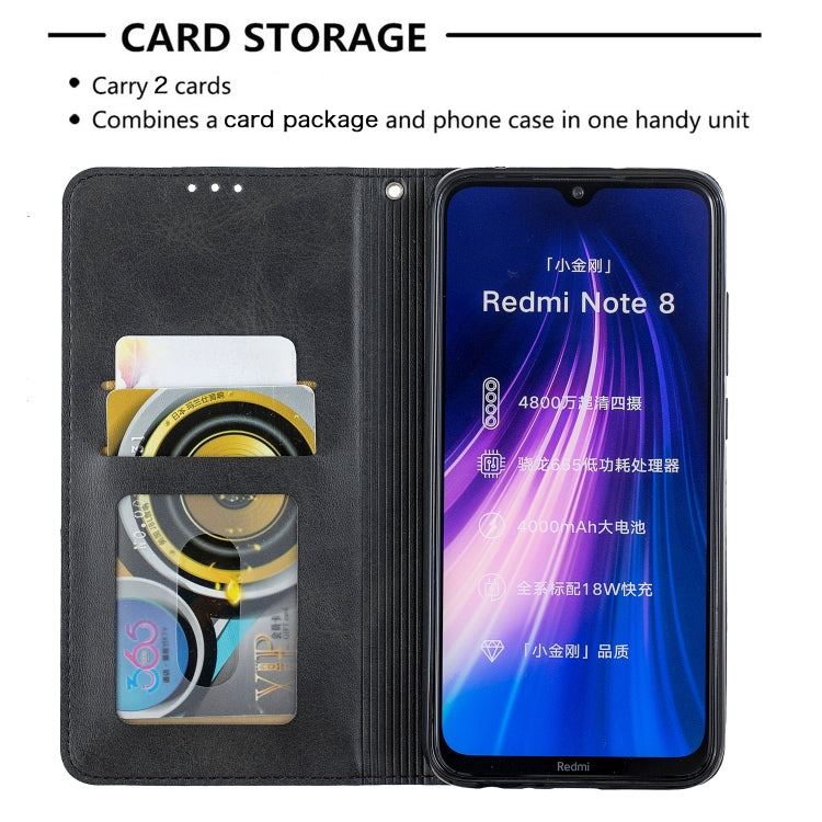 For Xiaomi Redmi Note 8 Rhombus Texture Horizontal Flip Magnetic Leather Case with Holder & Card Slots