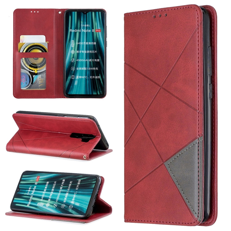 For Xiaomi Redmi Note 8 Pro Rhombus Texture Horizontal Flip Magnetic Leather Case with Holder & Card Slots