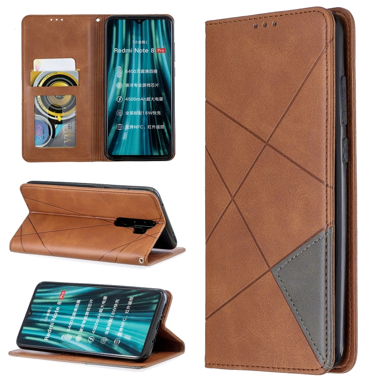 For Xiaomi Redmi Note 8 Pro Rhombus Texture Horizontal Flip Magnetic Leather Case with Holder & Card Slots