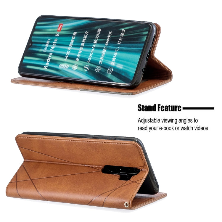 For Xiaomi Redmi Note 8 Pro Rhombus Texture Horizontal Flip Magnetic Leather Case with Holder & Card Slots