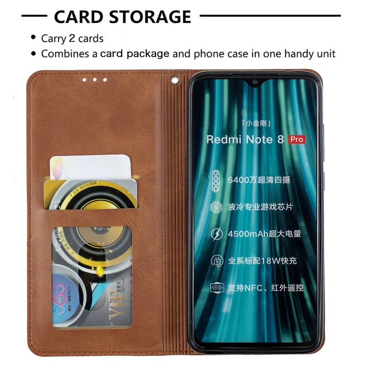 For Xiaomi Redmi Note 8 Pro Rhombus Texture Horizontal Flip Magnetic Leather Case with Holder & Card Slots