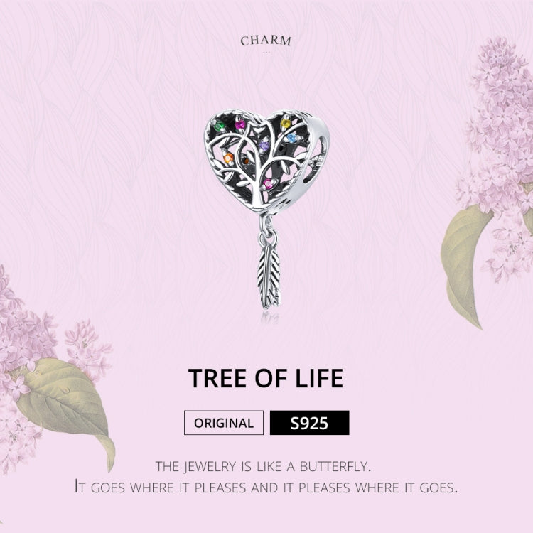 S925 Sterling Silver Heart-shaped Tree Of Life Beads DIY Bracelet Necklace Accessories