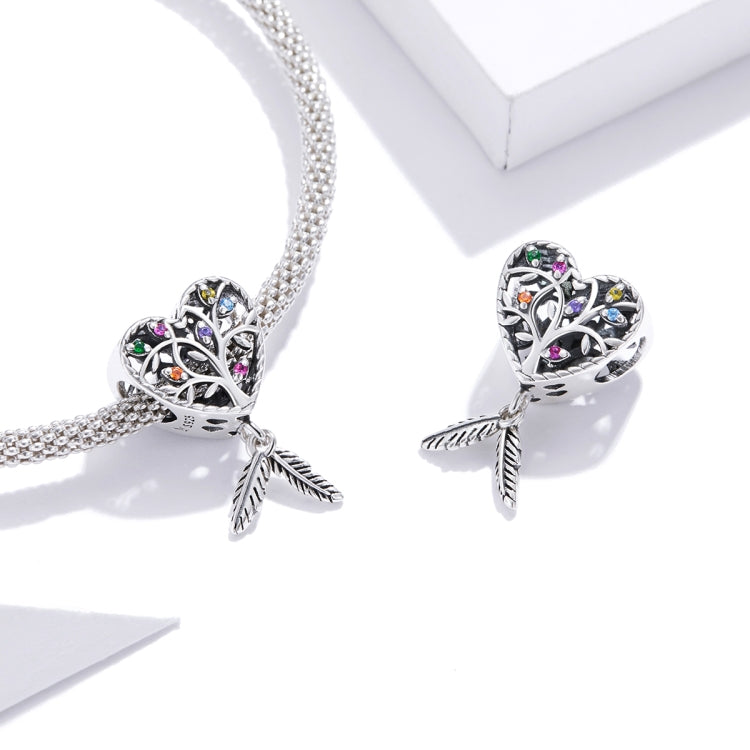S925 Sterling Silver Heart-shaped Tree Of Life Beads DIY Bracelet Necklace Accessories
