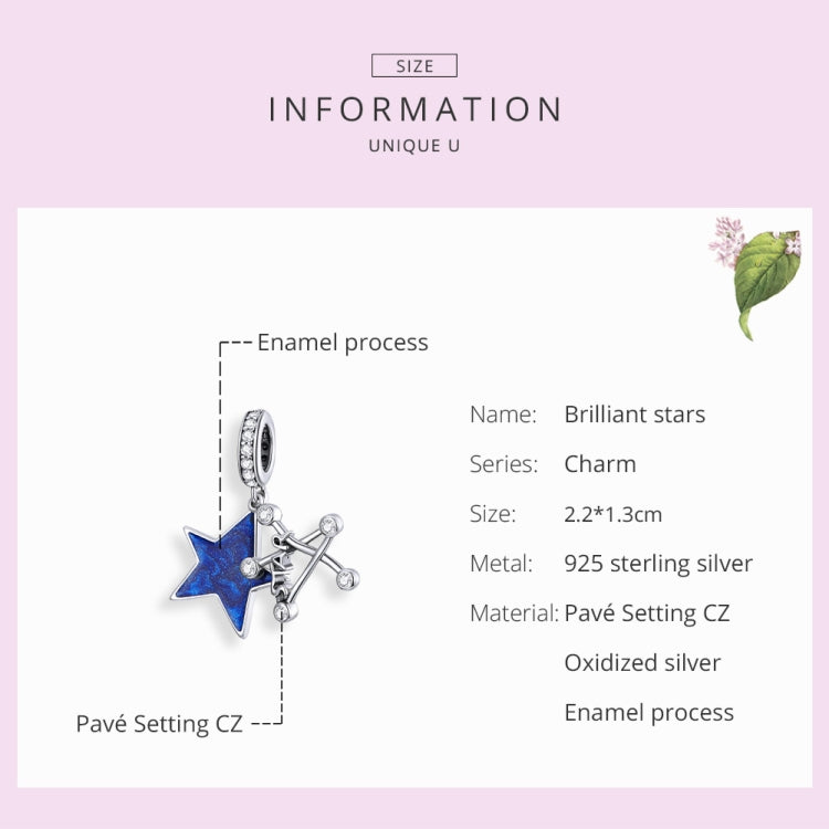 S925 Sterling Silver Bright Stars Pendant DIY Bracelet Necklace Accessories