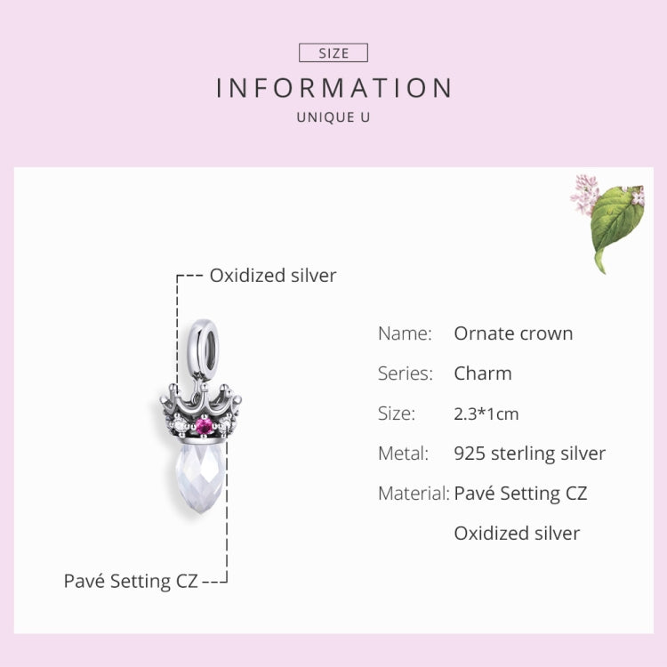 S925 Sterling Silver Ornate Crown Pendant DIY Bracelet Necklace Accessories