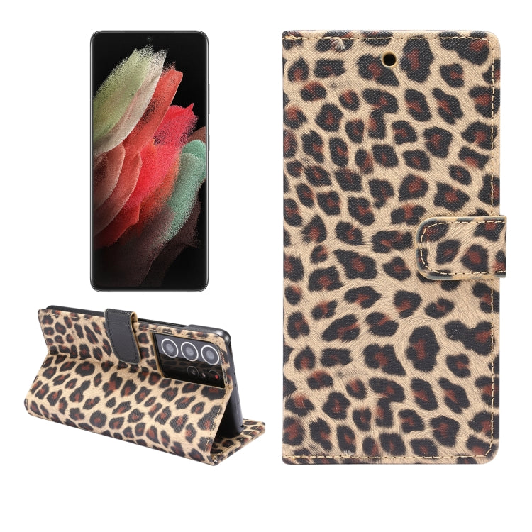 For Samsung Galaxy S21 Ultra 5G Leopard Pattern Horizontal Flip Leather Case with Holder & Card Slots