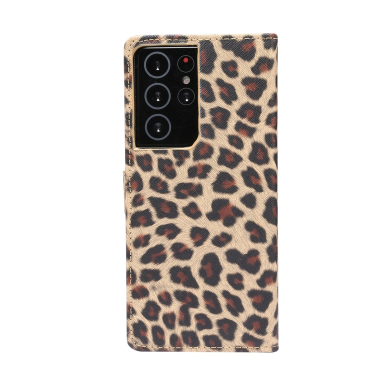 For Samsung Galaxy S21 Ultra 5G Leopard Pattern Horizontal Flip Leather Case with Holder & Card Slots