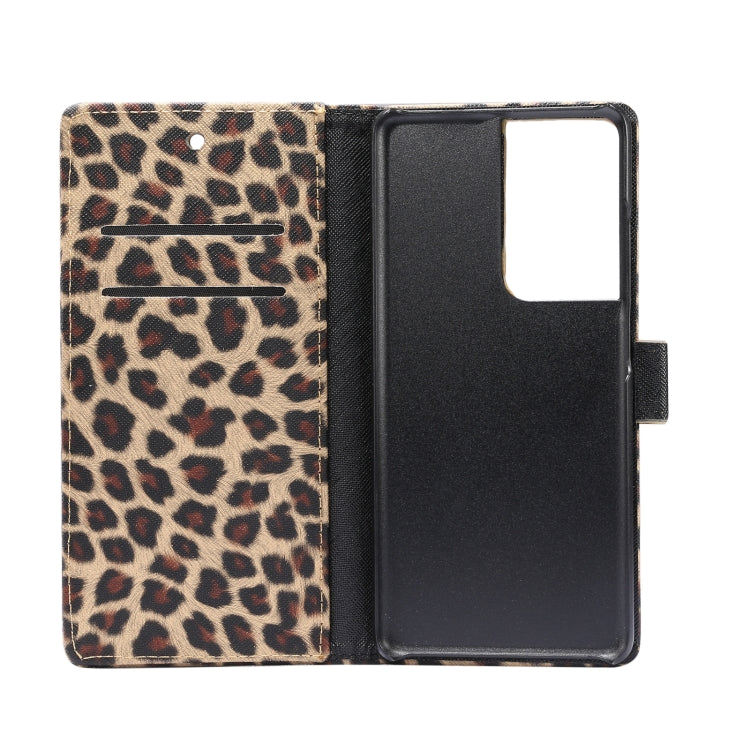 For Samsung Galaxy S21 Ultra 5G Leopard Pattern Horizontal Flip Leather Case with Holder & Card Slots