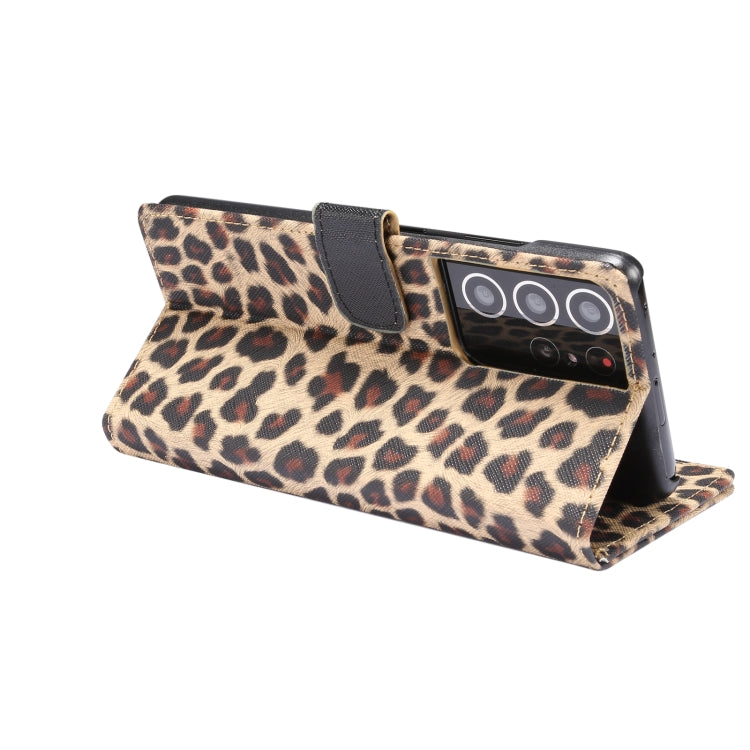 For Samsung Galaxy S21 Ultra 5G Leopard Pattern Horizontal Flip Leather Case with Holder & Card Slots