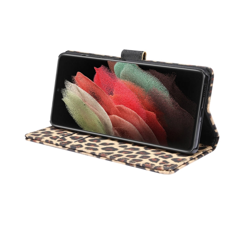 For Samsung Galaxy S21 Ultra 5G Leopard Pattern Horizontal Flip Leather Case with Holder & Card Slots