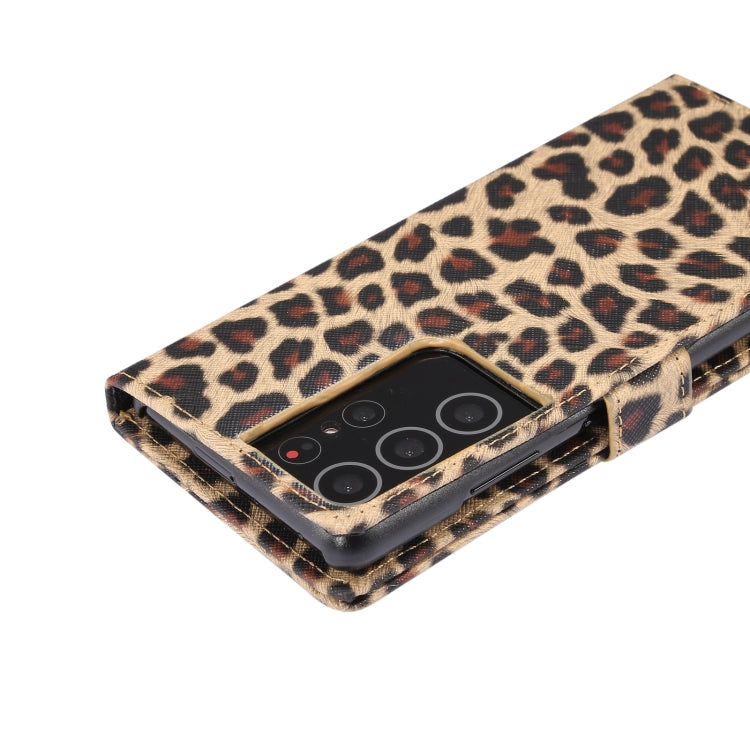 For Samsung Galaxy S21 Ultra 5G Leopard Pattern Horizontal Flip Leather Case with Holder & Card Slots