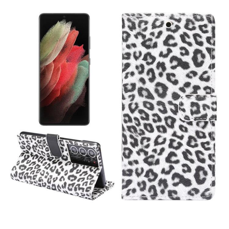 For Samsung Galaxy S21 Ultra 5G Leopard Pattern Horizontal Flip Leather Case with Holder & Card Slots