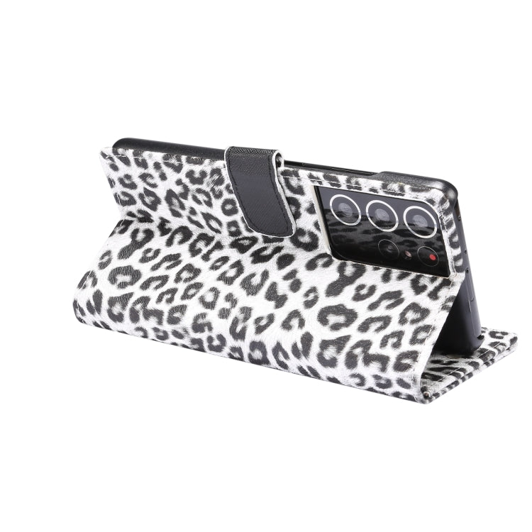 For Samsung Galaxy S21 Ultra 5G Leopard Pattern Horizontal Flip Leather Case with Holder & Card Slots