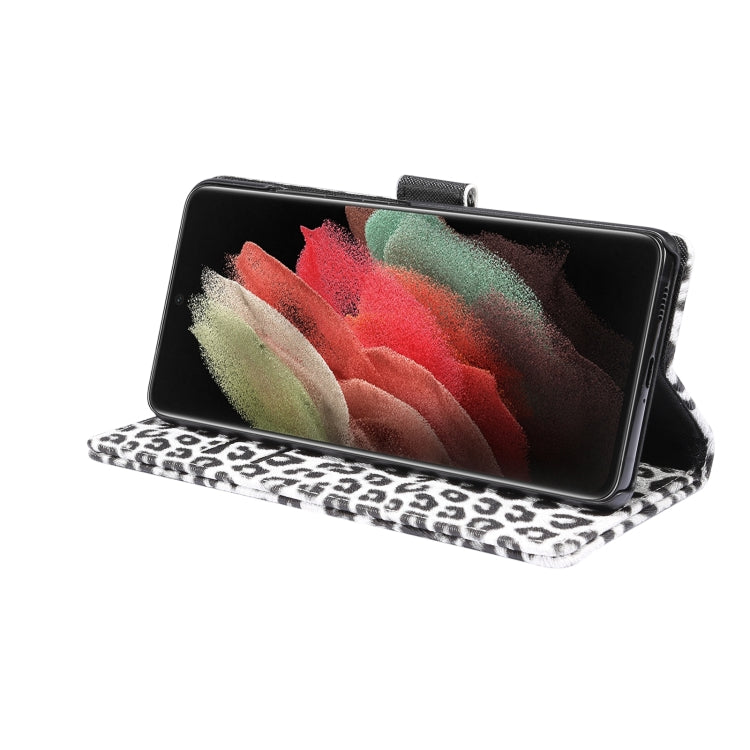 For Samsung Galaxy S21 Ultra 5G Leopard Pattern Horizontal Flip Leather Case with Holder & Card Slots