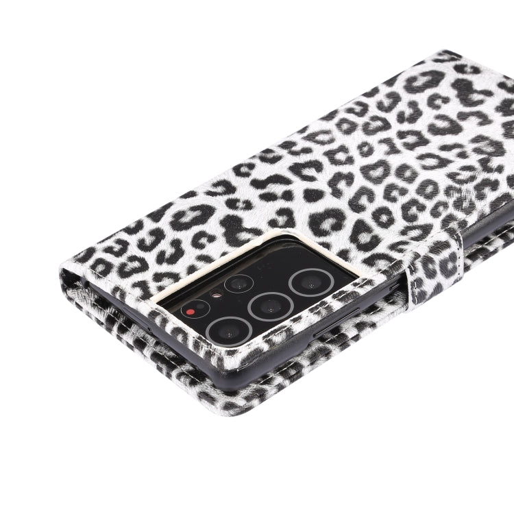 For Samsung Galaxy S21 Ultra 5G Leopard Pattern Horizontal Flip Leather Case with Holder & Card Slots