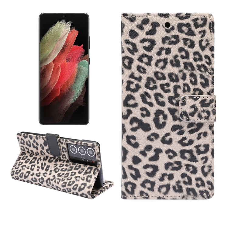 For Samsung Galaxy S21 Ultra 5G Leopard Pattern Horizontal Flip Leather Case with Holder & Card Slots