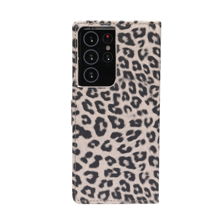 For Samsung Galaxy S21 Ultra 5G Leopard Pattern Horizontal Flip Leather Case with Holder & Card Slots