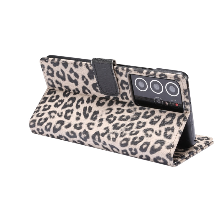 For Samsung Galaxy S21 Ultra 5G Leopard Pattern Horizontal Flip Leather Case with Holder & Card Slots