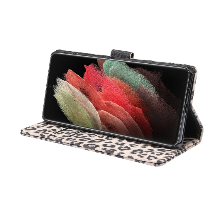 For Samsung Galaxy S21 Ultra 5G Leopard Pattern Horizontal Flip Leather Case with Holder & Card Slots