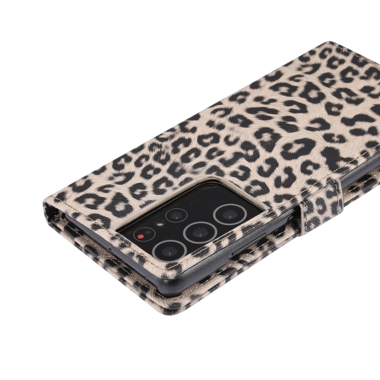 For Samsung Galaxy S21 Ultra 5G Leopard Pattern Horizontal Flip Leather Case with Holder & Card Slots