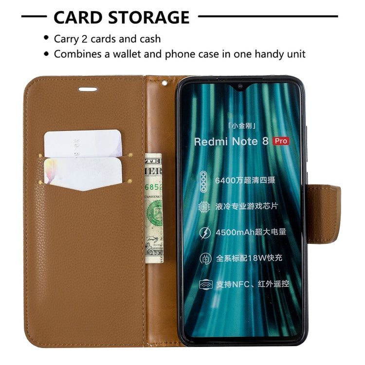 For Xiaomi Redmi Note 8 Pro Litchi Texture Pure Color Horizontal Flip PU Leather Case with Holder & Card Slots & Wallet & Lanyard