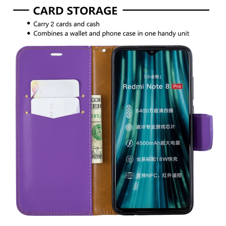 For Xiaomi Redmi Note 8 Pro Litchi Texture Pure Color Horizontal Flip PU Leather Case with Holder & Card Slots & Wallet & Lanyard