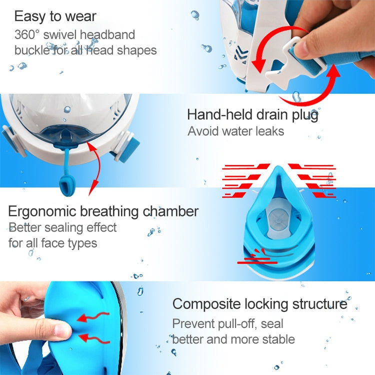 360 Degree Rotation Long Snorkel Anti-vertigo Anti-fog Large View Full Dry Diving Nask, Size: S / M