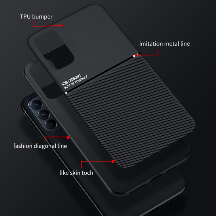 For OPPO Reno5 5G Classic Tilt Strip Grain Magnetic Shockproof PC + TPU Case