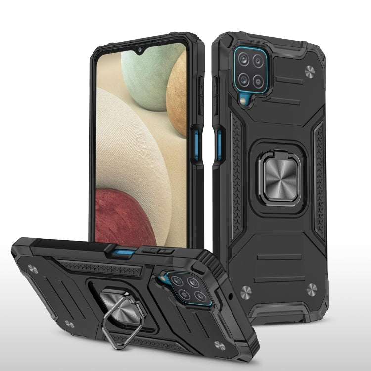For Samsung Galaxy A12 Magnetic Armor Shockproof TPU + PC Case with Metal Ring Holder