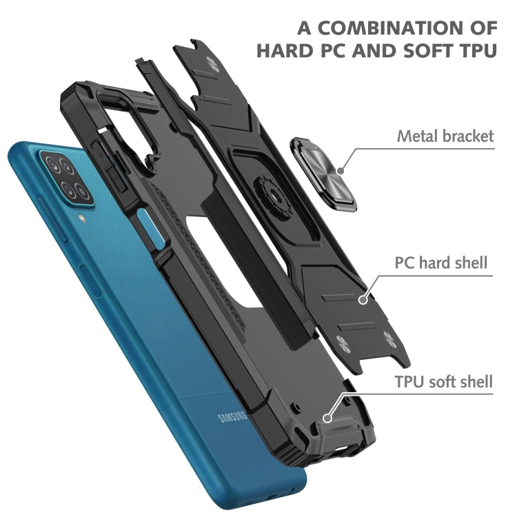 For Samsung Galaxy A12 Magnetic Armor Shockproof TPU + PC Case with Metal Ring Holder