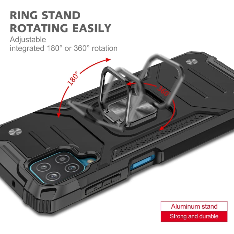 For Samsung Galaxy A12 Magnetic Armor Shockproof TPU + PC Case with Metal Ring Holder