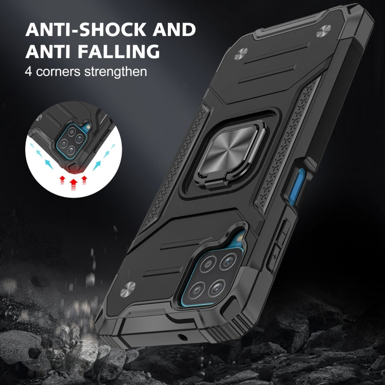 For Samsung Galaxy A12 Magnetic Armor Shockproof TPU + PC Case with Metal Ring Holder