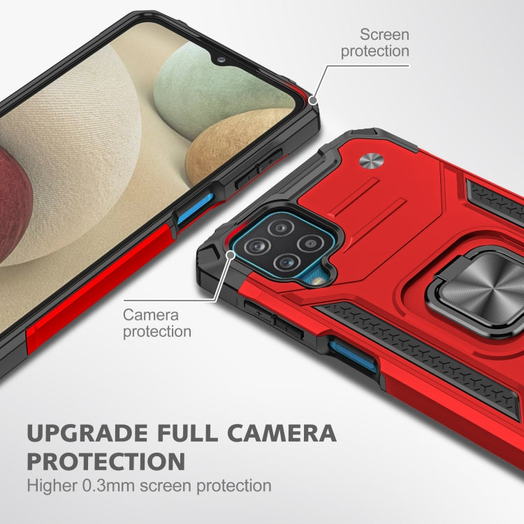For Samsung Galaxy A12 Magnetic Armor Shockproof TPU + PC Case with Metal Ring Holder