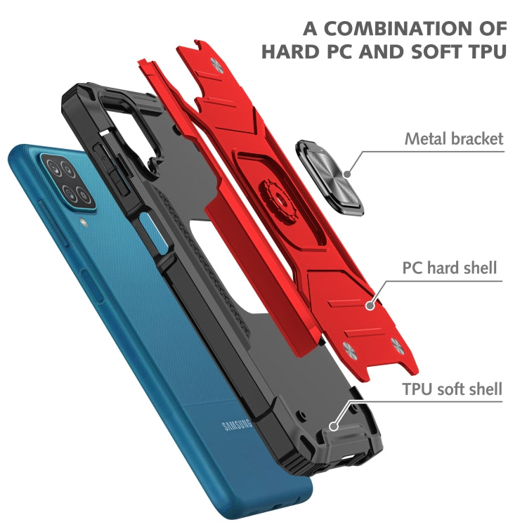 For Samsung Galaxy A12 Magnetic Armor Shockproof TPU + PC Case with Metal Ring Holder
