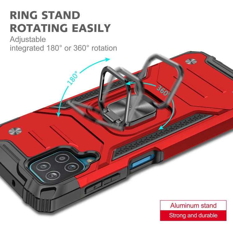 For Samsung Galaxy A12 Magnetic Armor Shockproof TPU + PC Case with Metal Ring Holder