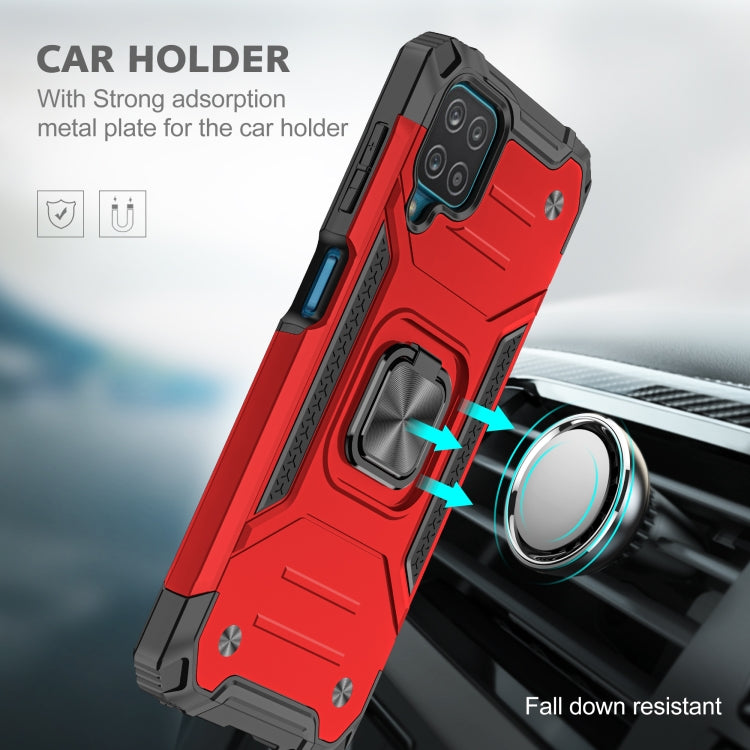 For Samsung Galaxy A12 Magnetic Armor Shockproof TPU + PC Case with Metal Ring Holder
