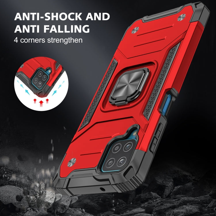 For Samsung Galaxy A12 Magnetic Armor Shockproof TPU + PC Case with Metal Ring Holder