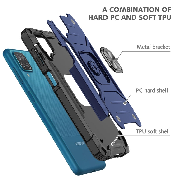 For Samsung Galaxy A12 Magnetic Armor Shockproof TPU + PC Case with Metal Ring Holder