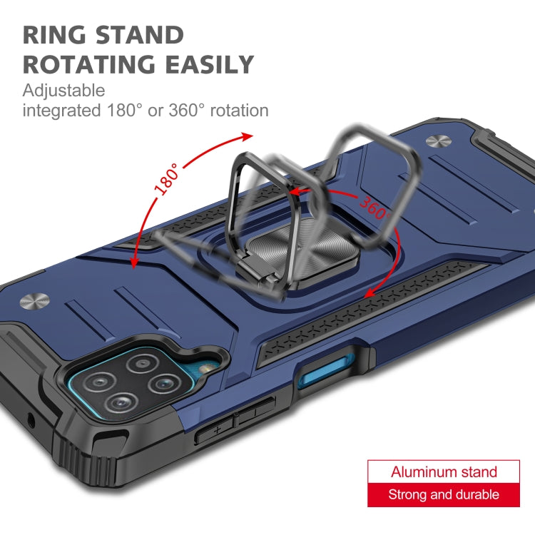 For Samsung Galaxy A12 Magnetic Armor Shockproof TPU + PC Case with Metal Ring Holder